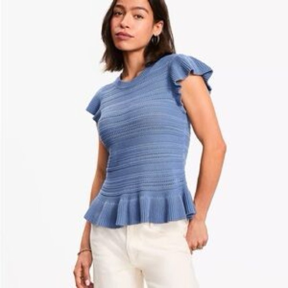 LOFT Blue Ruffle Sleeve Blouse